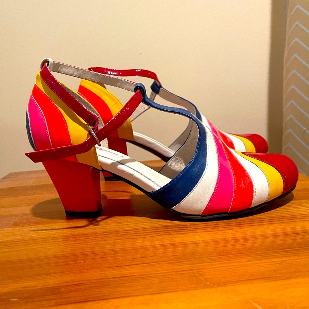 Rainbow shoes for Pride! Lola Ramona t-strap heels in size 7. Never worn.